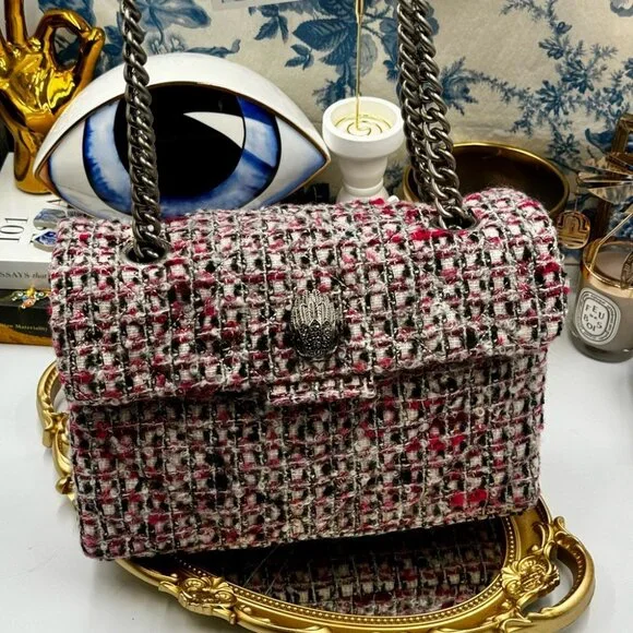 🆕 KURT GEIGER LONDON 🧿 NWOT Tweed Crossbody Bag, Pink & Black Tweed - Picture 3 of 15